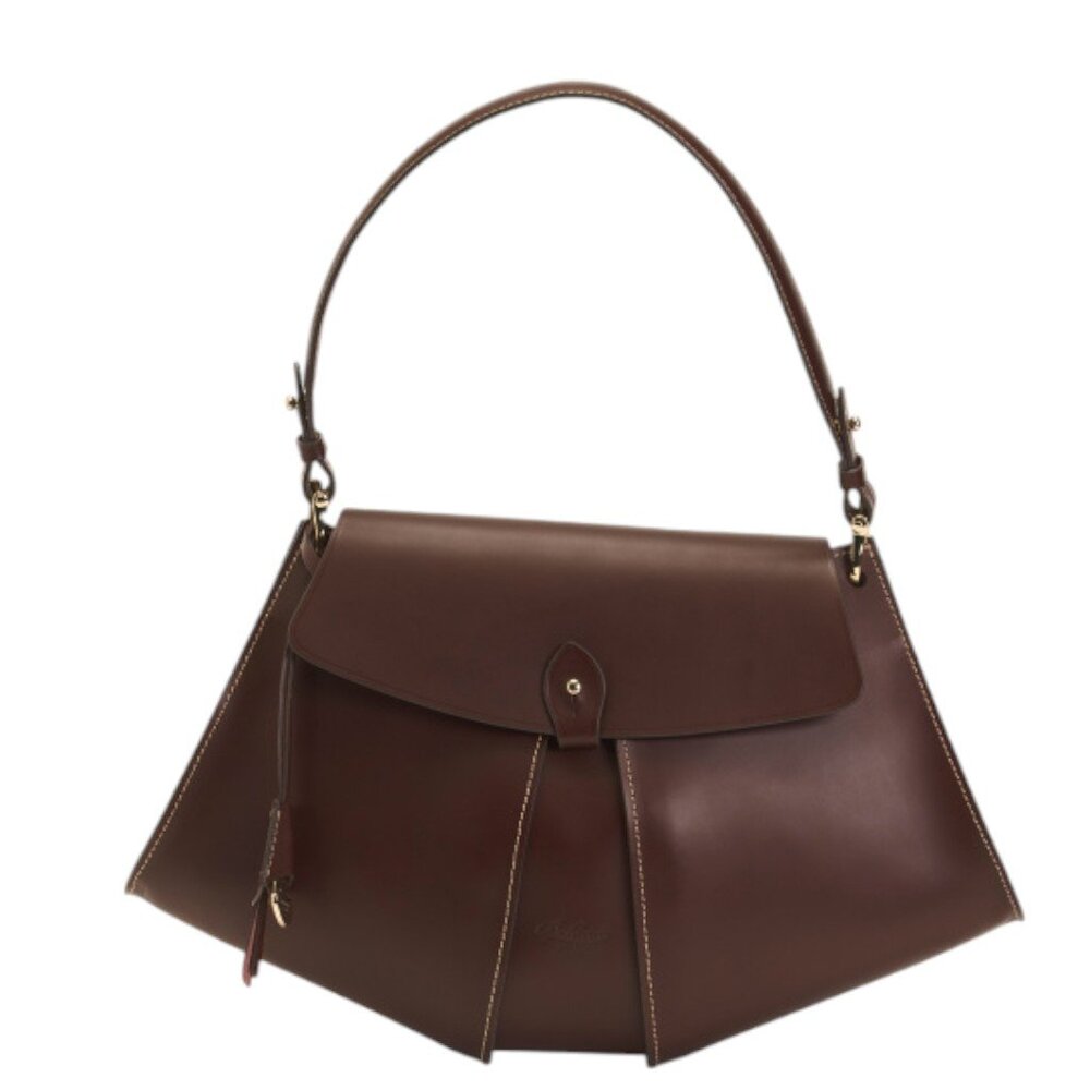 BOLDRINI Made In Italy Leather Tulip Cut Flap Over Satchel